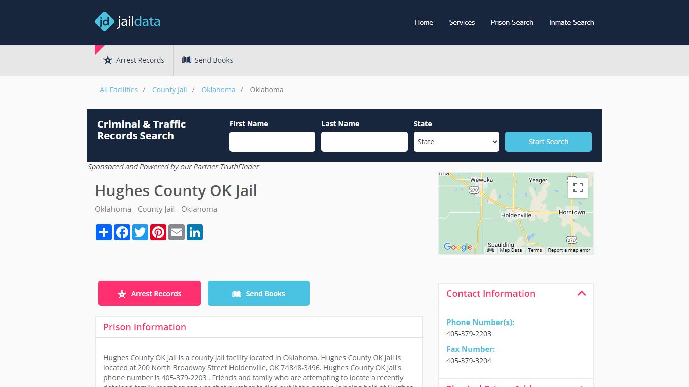 Hughes County OK Jail Inmate Search and Prisoner Info - Holdenville, OK