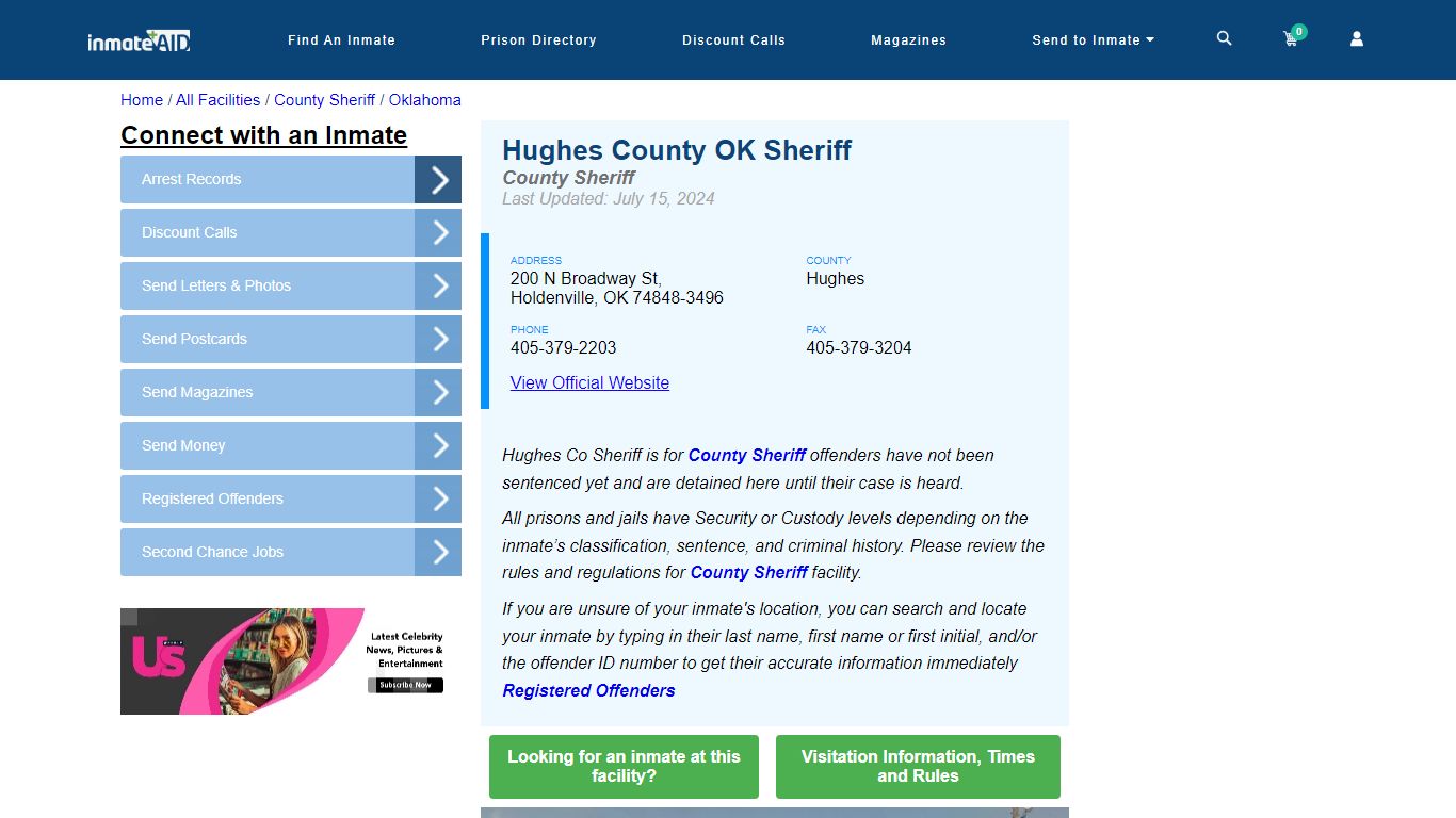 Hughes County OK Sheriff & Arrest Search - InmateAid