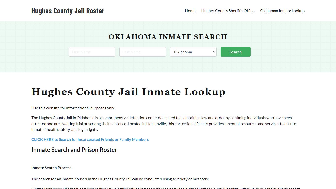 Hughes County Jail Roster Lookup, OK, Inmate Search