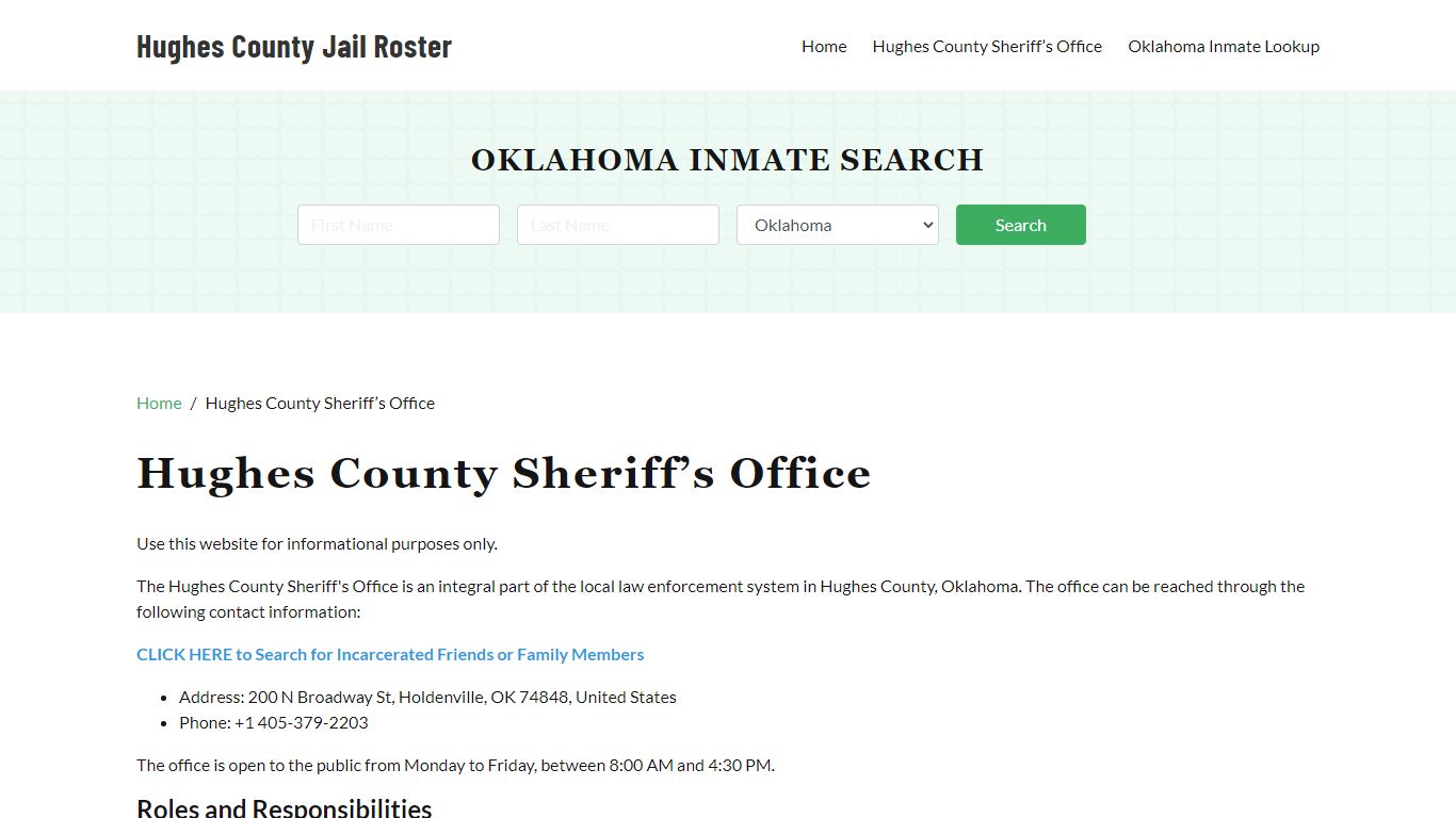 Hughes County Sheriff Office, OK, Arrest Warrants Search