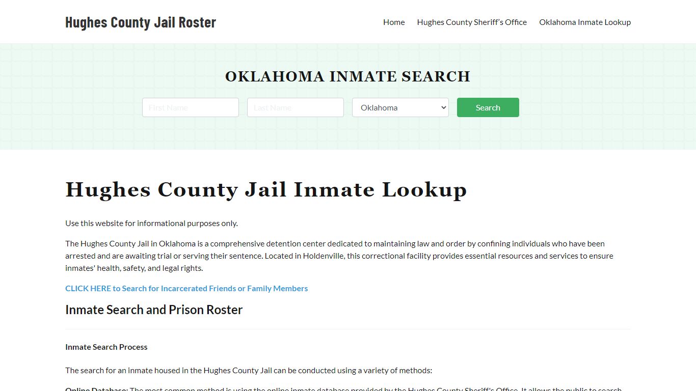 Hughes County Jail Roster Lookup, OK, Inmate Search